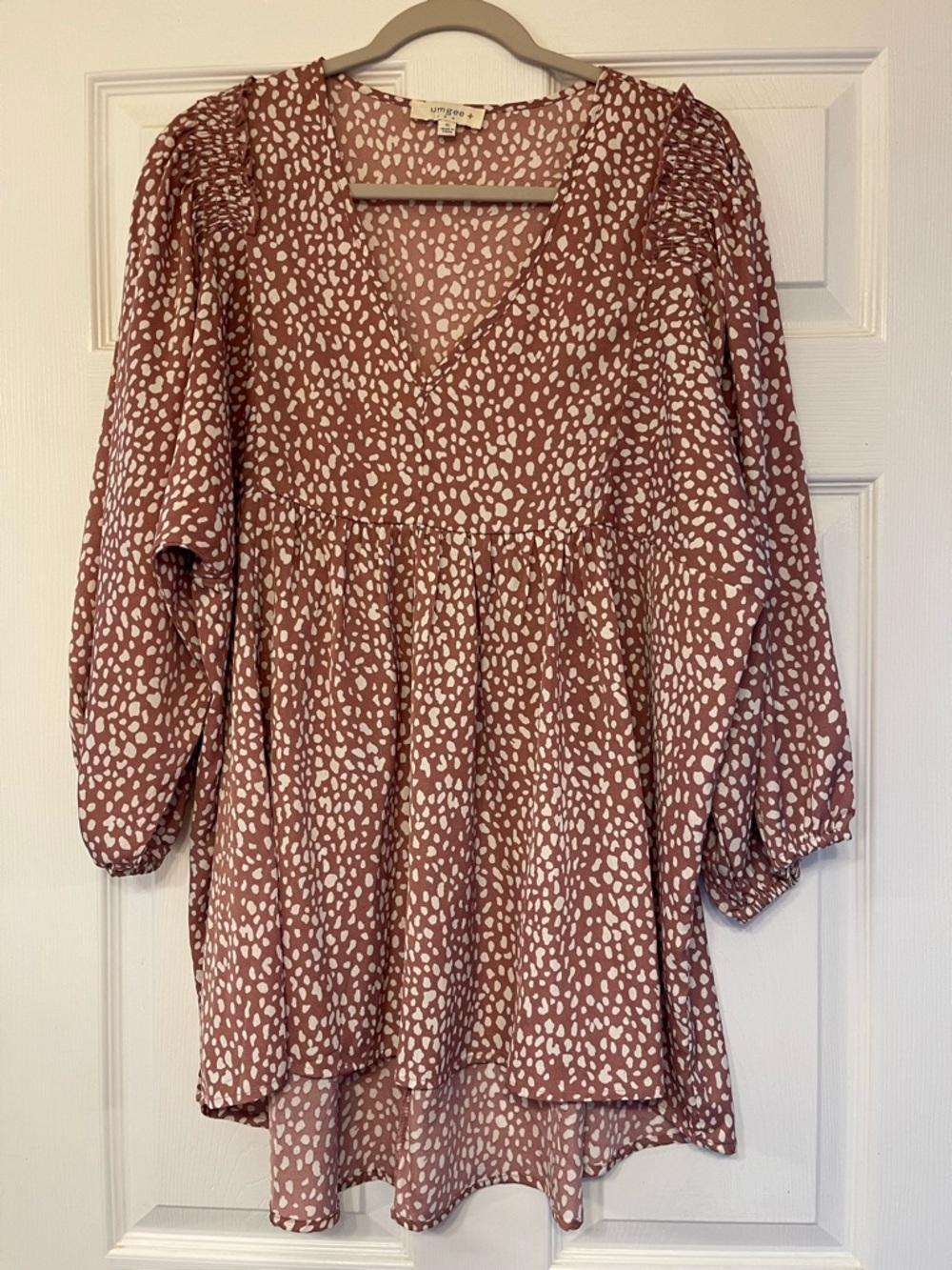 Umgee Mauve Pink Dot V-Neck Peasant Tunic